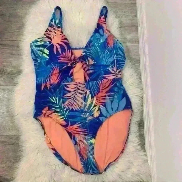 Peyton & Parker blue colorful palm frawn floral print one piece sz xxl 20/22 - Picture 3 of 9
